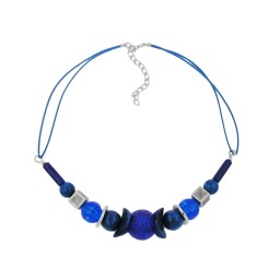 necklace honeycomb bead blue/ silver-coloured beads