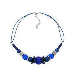 necklace honeycomb bead blue/ silver-coloured beads