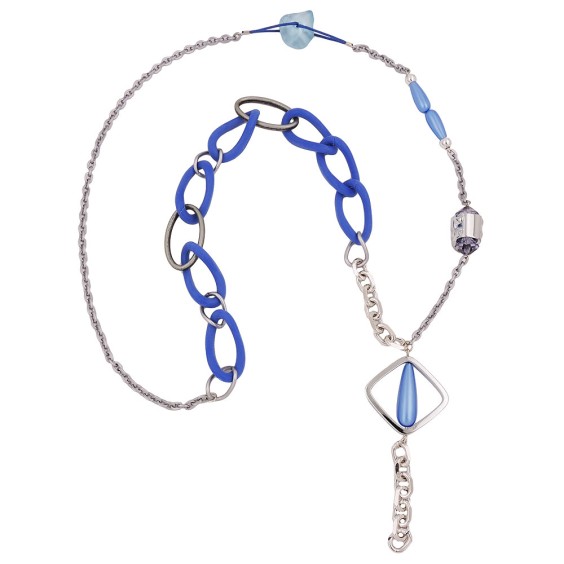 necklace blue beads chain links
