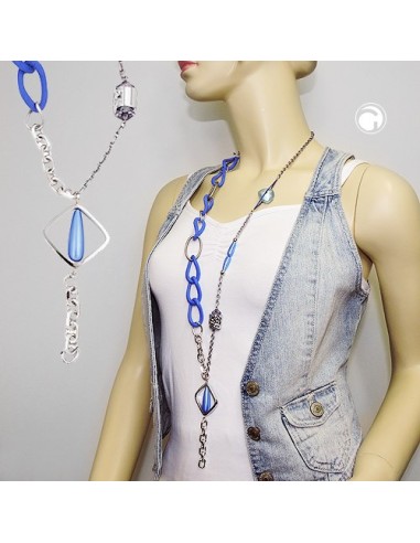 necklace blue beads chain links