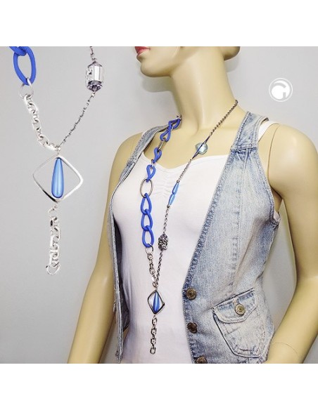 necklace blue beads chain links