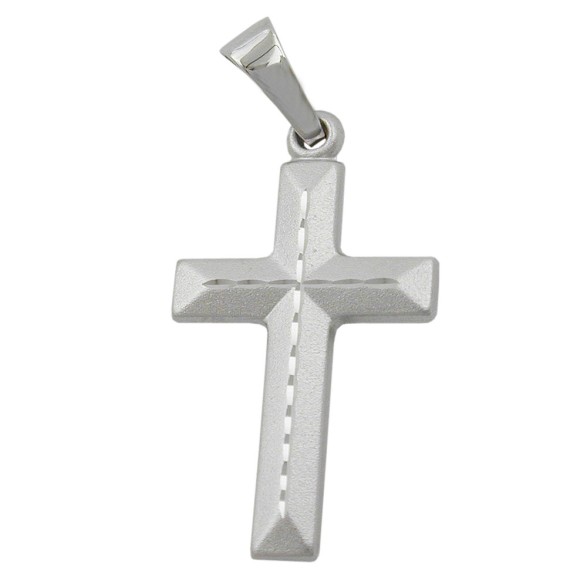 pendant 18x12mm cross matt diamond cut 9k white gold