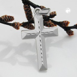 pendant 18x12mm cross matt diamond cut 9k white gold