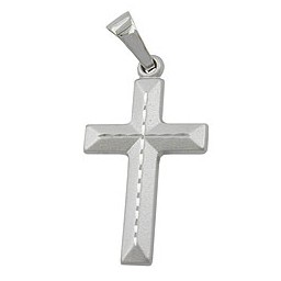 pendant 18x12mm cross matt diamond cut 9k white gold