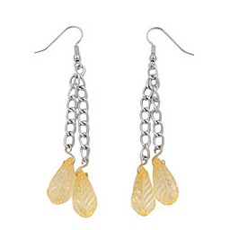 hook earrings chain silver coloured with leaf beads yellow