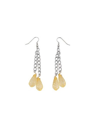 hook earrings chain silver coloured with leaf beads yellow