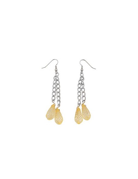 hook earrings chain silver coloured with leaf beads yellow