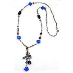 necklace glass beads blue lilac 90cm