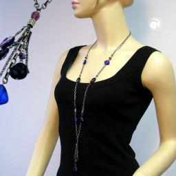 necklace glass beads blue lilac 90cm