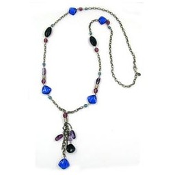 necklace glass beads blue lilac 90cm