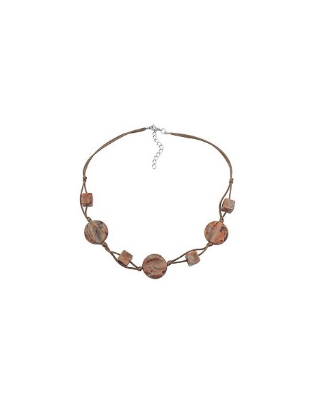 necklace beads on cord marbled brown