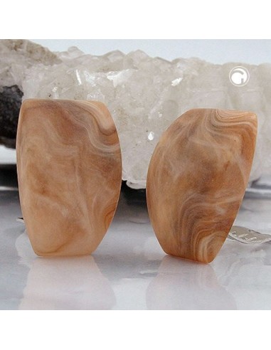 clip-on earring trapezium beige brown marbled