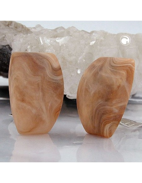 clip-on earring trapezium beige brown marbled