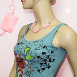 necklace wavy tetragon pink cord pink