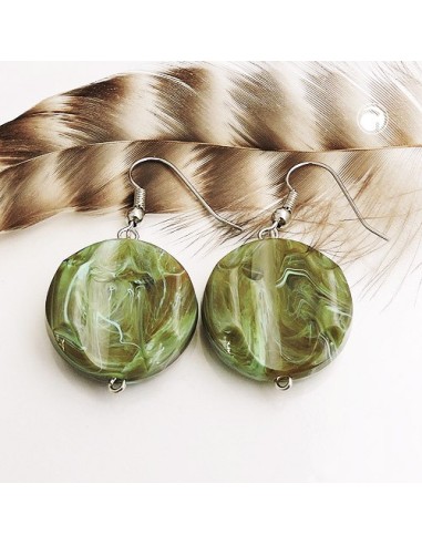 hook earrings marbled beads olive green
