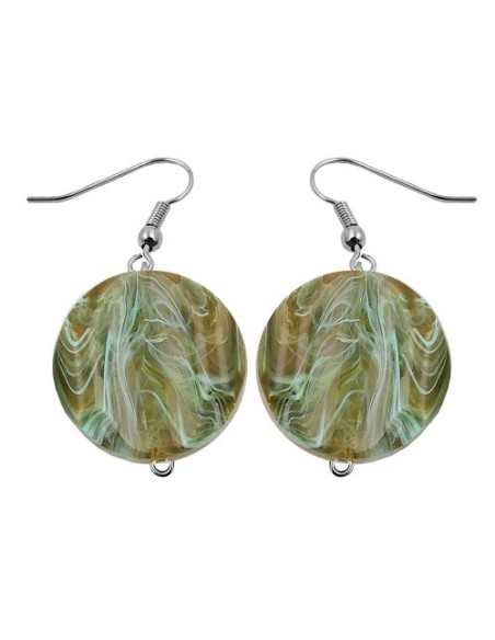 hook earrings marbled beads olive green