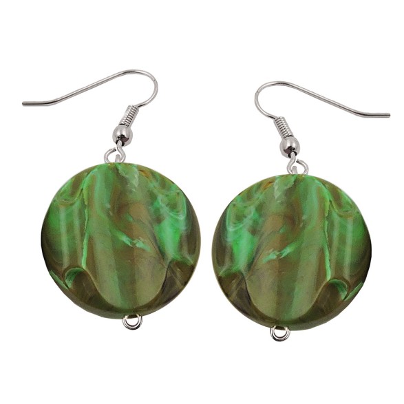 hook earrings marbled beads olive green