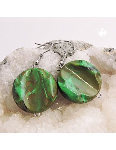 hook earrings marbled beads olive green