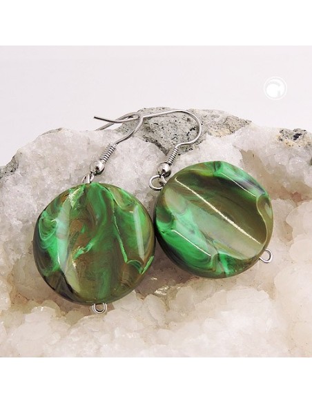 hook earrings marbled beads olive green