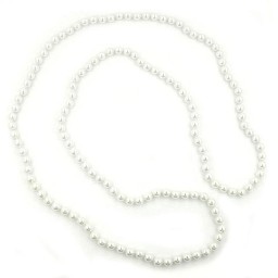 necklace glass beads white 116cm