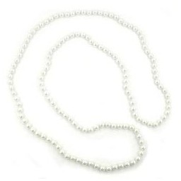 necklace glass beads white 116cm