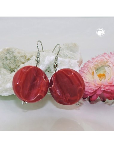 hook earrings marbled beads red