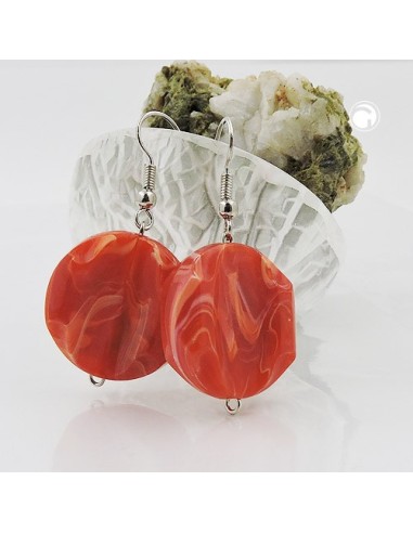 hook earrings marbled beads orange red