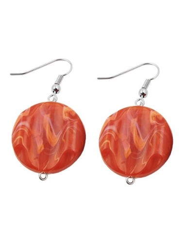 hook earrings marbled beads orange red