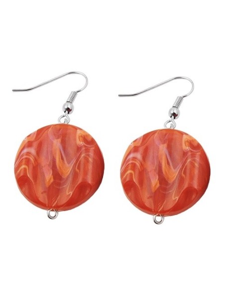 hook earrings marbled beads orange red