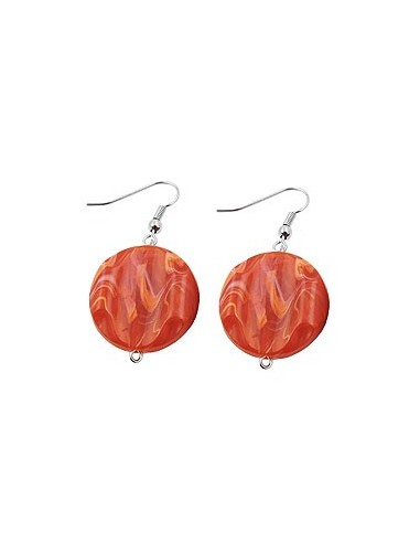 hook earrings marbled beads orange red