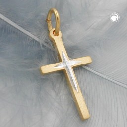 pendant cross bicoloured 9k gold