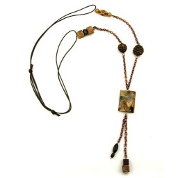 necklace rectangular bead brown/copper colours different shapes