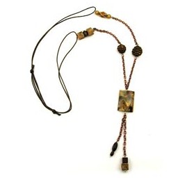 necklace rectangular bead brown/copper colours different shapes