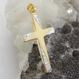 pendant cross bicoloured 9k gold