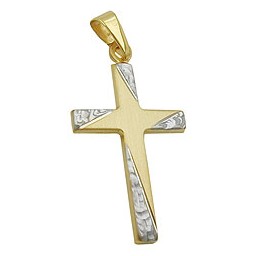 pendant cross bicoloured 9k gold