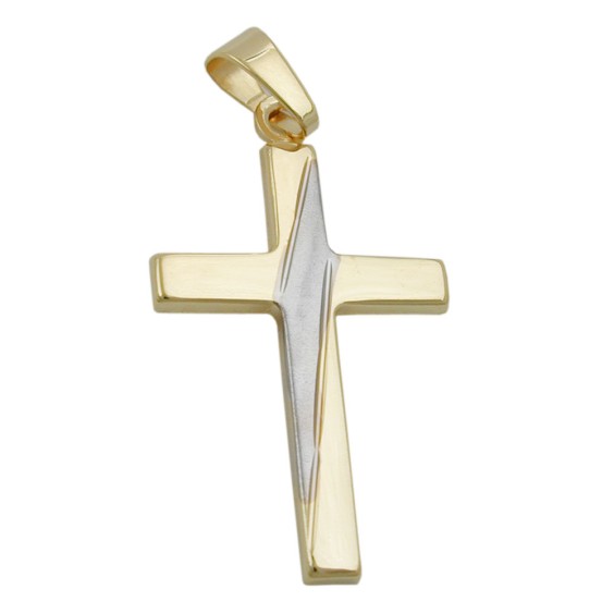 pendant cross bicoloured 9k gold