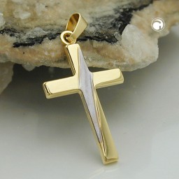 pendant cross bicoloured 9k gold