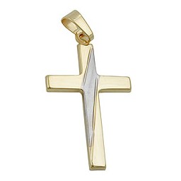 pendant cross bicoloured 9k gold