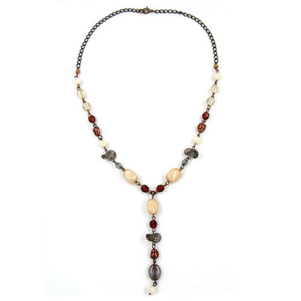 necklace y glass beads brown 42cm