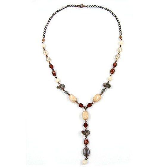 necklace y glass beads brown 42cm