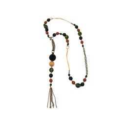 necklace glass beads green brown red 90cm