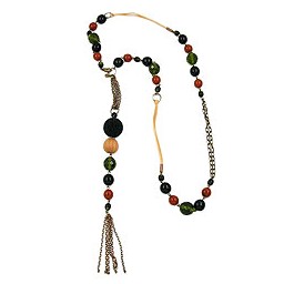 necklace glass beads green brown red 90cm