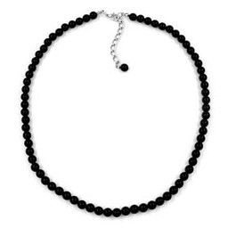 necklace black beads 6mm shiny 42cm