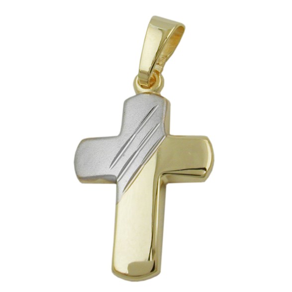 pendant 16x12mm cross bicolor diamond cut 9k gold