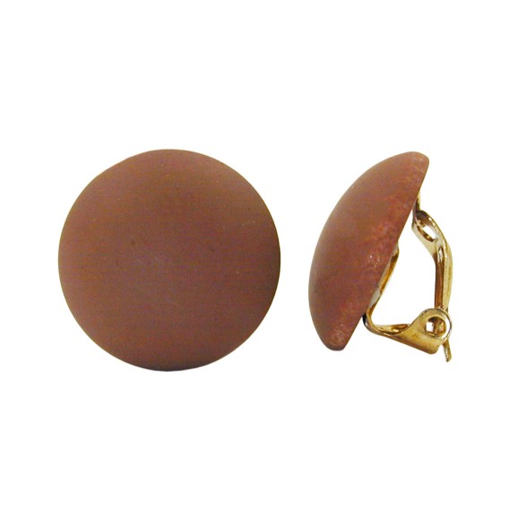clip-on earring round dark brown matte 18mm