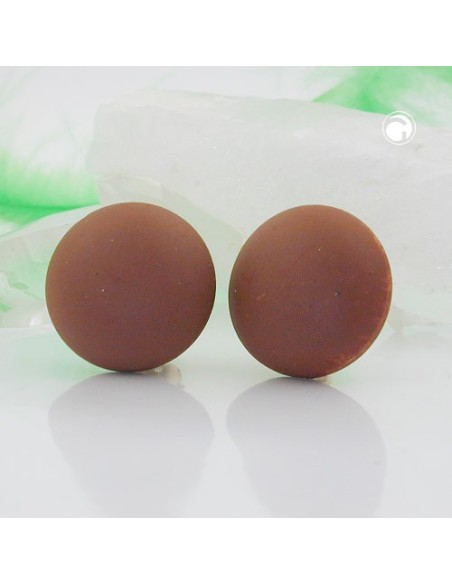 clip-on earring round dark brown matte 18mm