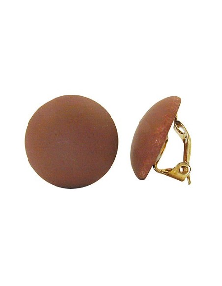 clip-on earring round dark brown matte 18mm