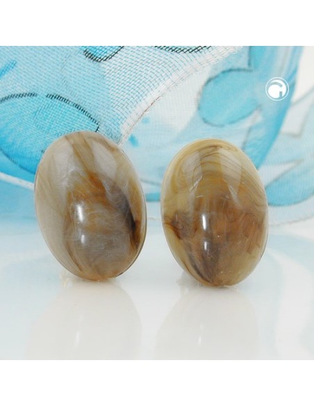 clip-on earring oval brown marbled 18x13mm