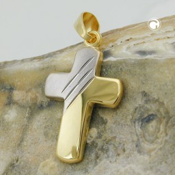 pendant 16x12mm cross bicolor diamond cut 9k gold