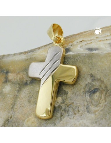 pendant 16x12mm cross bicolor diamond cut 9k gold